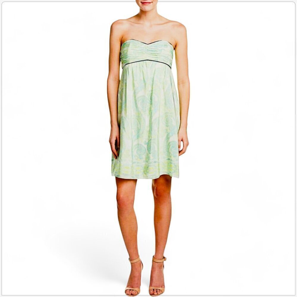 Sail to Sable STS Green Paisley Feeling Flowy Silk Strapless Dress NWT NEW 2